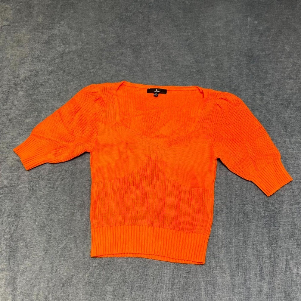 Lulus Flattering Feeling Sweater Womens XS Orange Ribbed Short Sleeve Scoop Neck